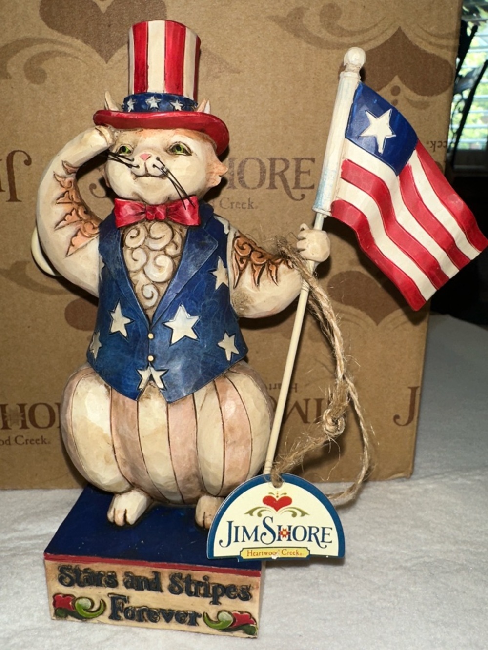 Jim Shore Stars and Stripes Salute Blue, Red & Cream Patriotic Cat Figurine